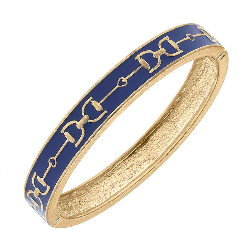 Enamel Horsebit Hinge Bangle - Blue