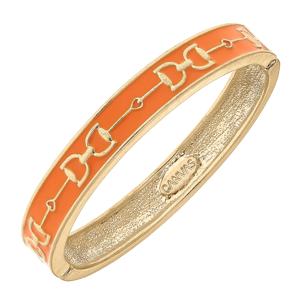 Enamel Horsebit Hinge Bangle - Orange