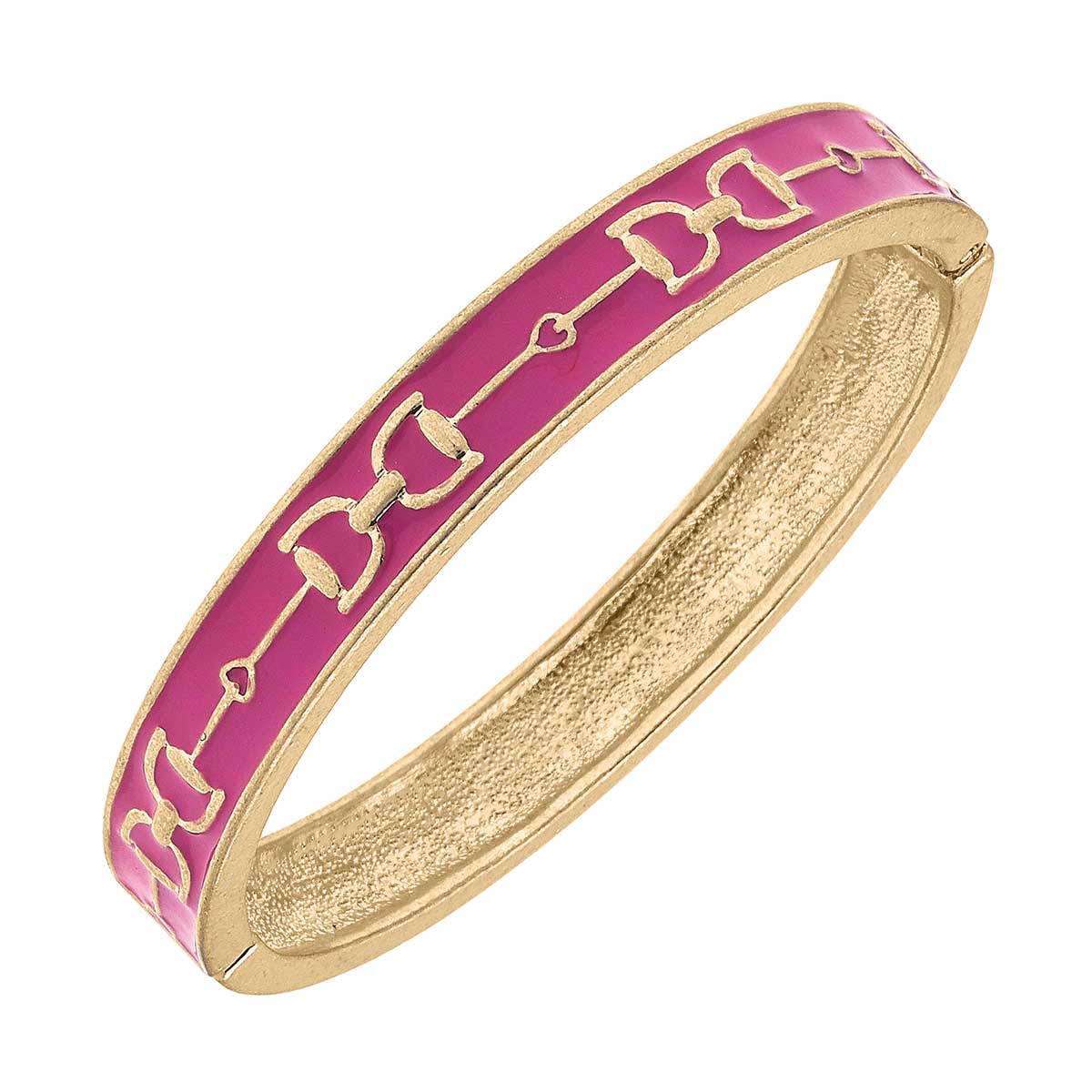 Enamel Horsebit Hinge Bangle - Pink