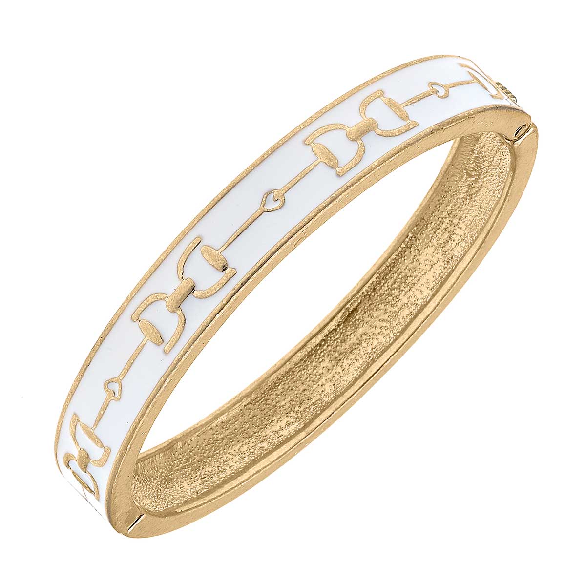 Enamel Horsebit Hinge Bangle - White