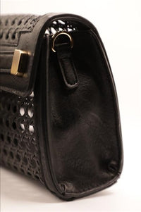 Etta Rattan Crossbody with Vegan Leather Accents in Black