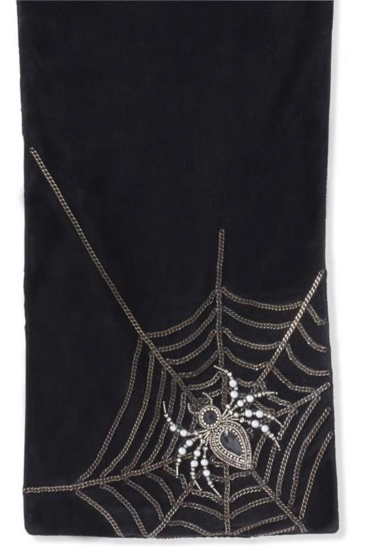 Beaded Spider Black Velvet Table Runner