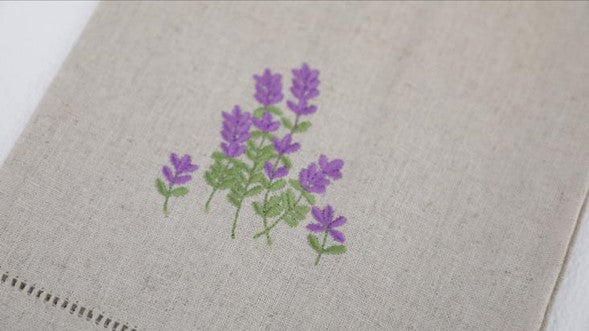 Embroidered Lavender Oatmeal Tea Towel