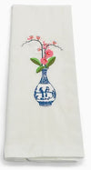 Embroidered Orchids in a Blue and White Vase Tea Towel