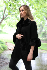 Cape with Faux Fur Trim - Black