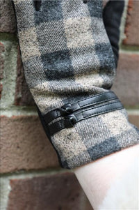 Black and Tan Plaid Gloves with Black Trim