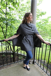 Black and Cream Twill Poncho with Collar and Buttons