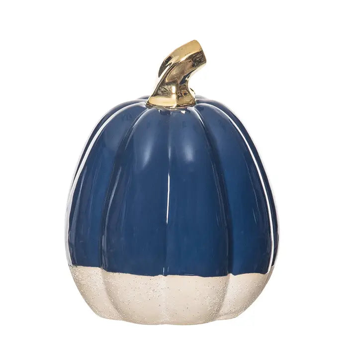 Fall Harvest Blue & Khaki Narrow Stoneware Pumpkin
