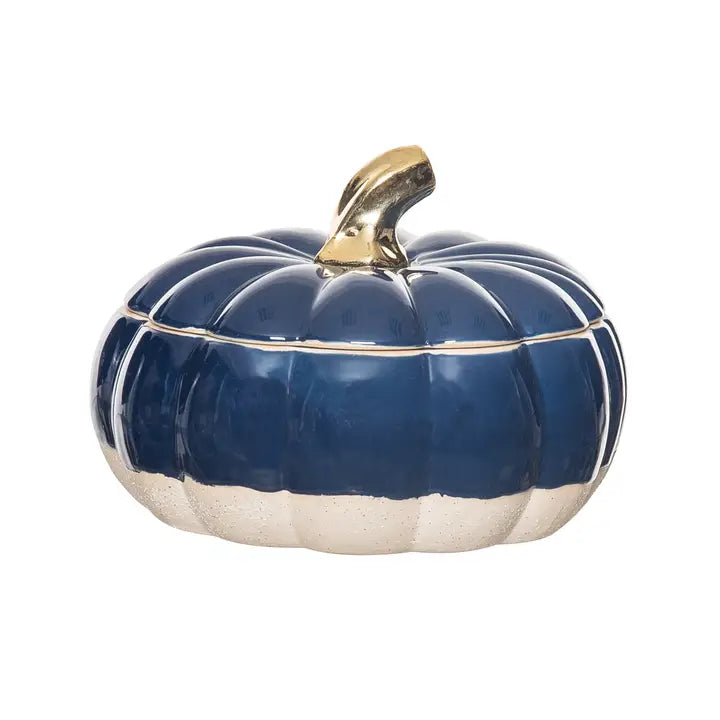 Fall Harvest Blue & Khaki Pumpkin Stoneware Canister