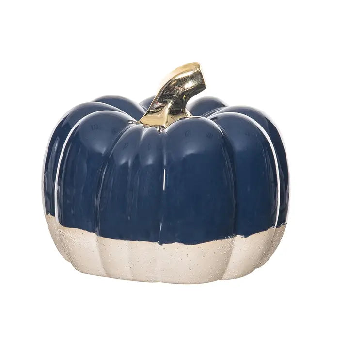 Fall Harvest Blue & Khaki Round Stoneware Pumpkin