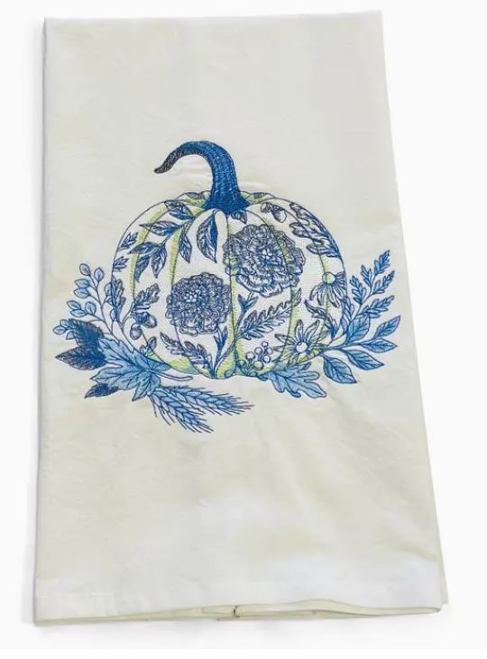 Embroidered French Country Pumpkin Tea Towel