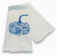 Embroidered Chinoiserie Pumpkin Blue and White Tea Towel