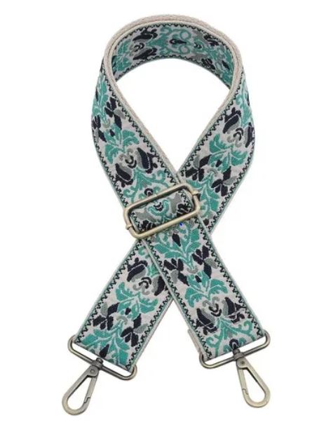 Boho Vine Guitar Strap Teal, Green & Navy for Handbag