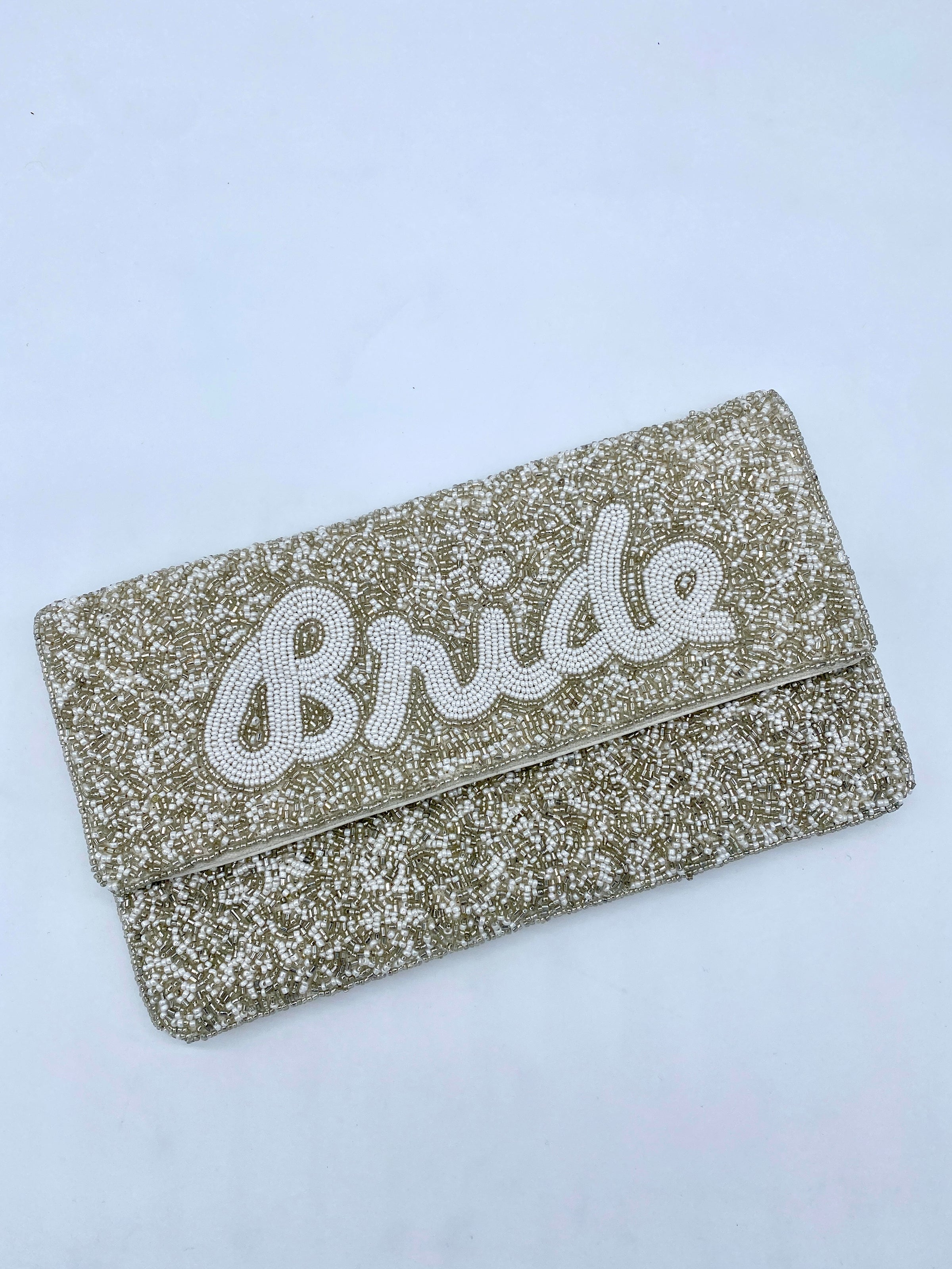 Silver BRIDE Beaded Clutch