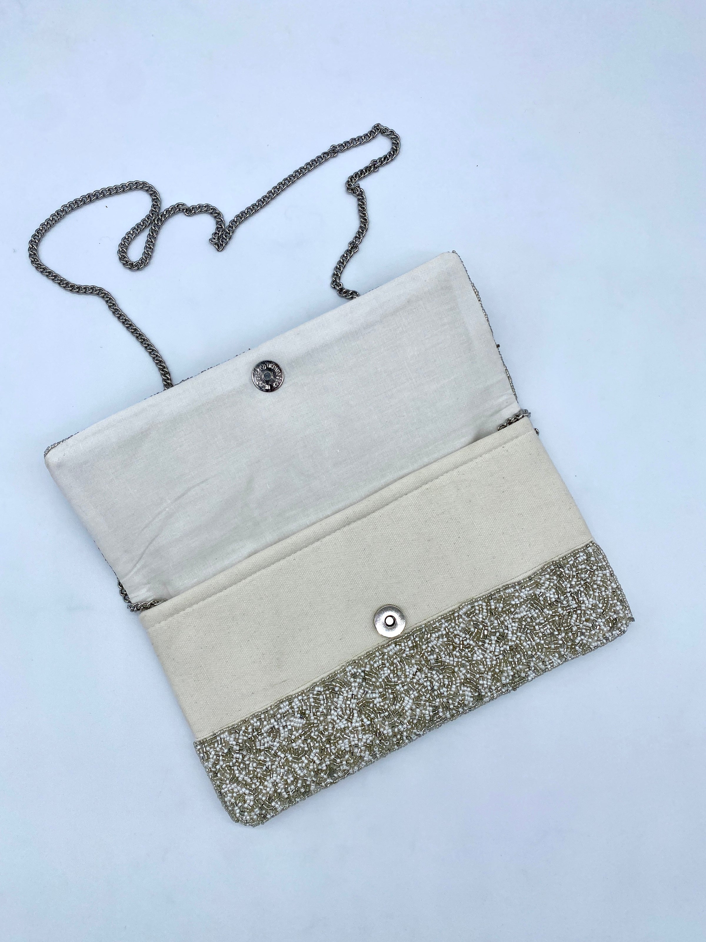 Silver BRIDE Beaded Clutch