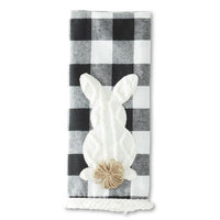 Black & White Check Bunnies with Pom Pom Tails Table Runner