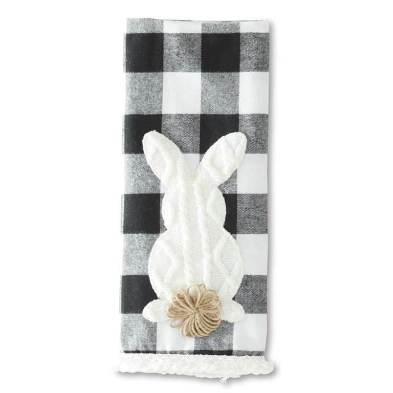 Black & White Check Bunnies with Pom Pom Tails Table Runner