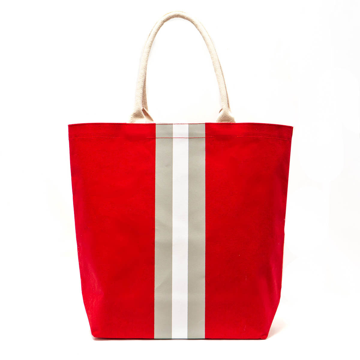 Campus Stripe Tote in Scarlet, Gray & White