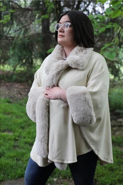 Cape with Faux Fur Trim - Champagne