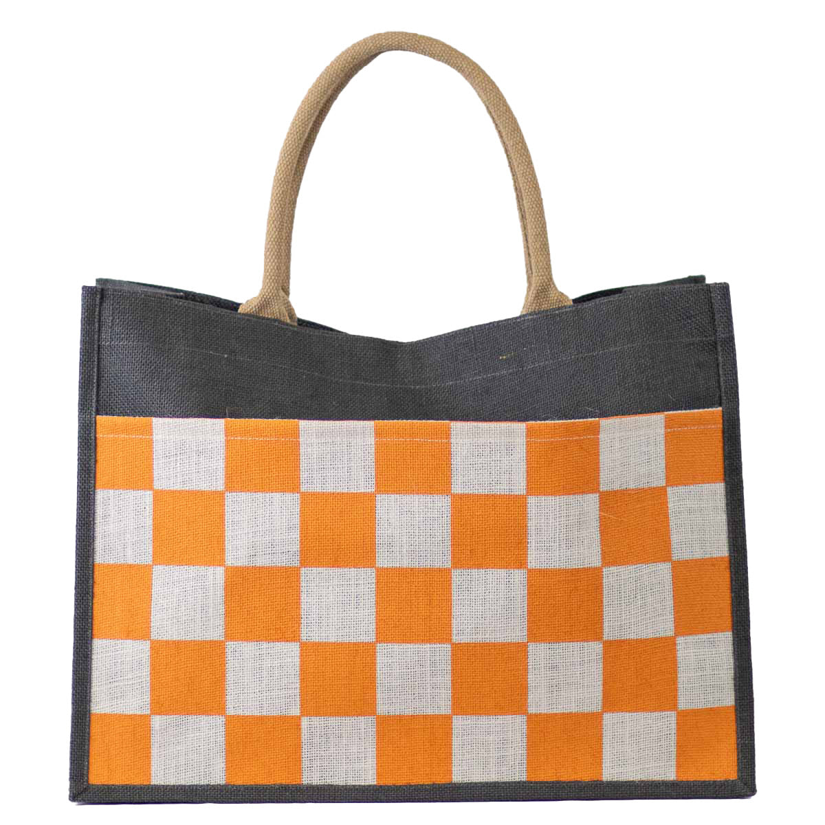 Checkerboard Jute Pocket Tote