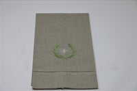 Green Embroidered French Bee Oatmeal Tea Towel