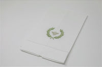 Green Embroidered French Bee White Tea Towel