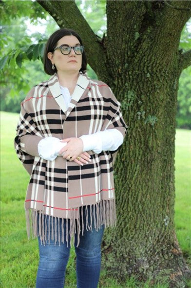 Reversible Multi-colored Plaid Shawl with Sleeves