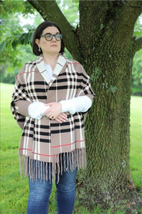 Cross Lane Reversible Plaid Wrap with Cuffs