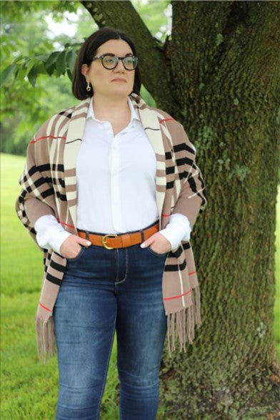 Cross Lane Reversible Plaid Wrap with Cuffs