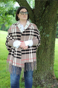 Reversible Multi-colored Plaid Shawl with Sleeves