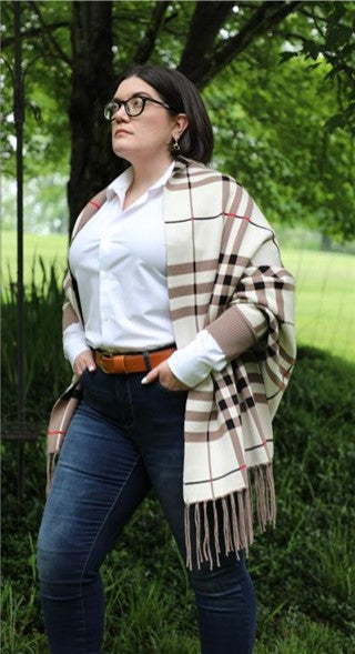 Cross Lane Reversible Plaid Wrap with Cuffs