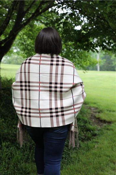 Reversible Multi-colored Plaid Shawl with Sleeves