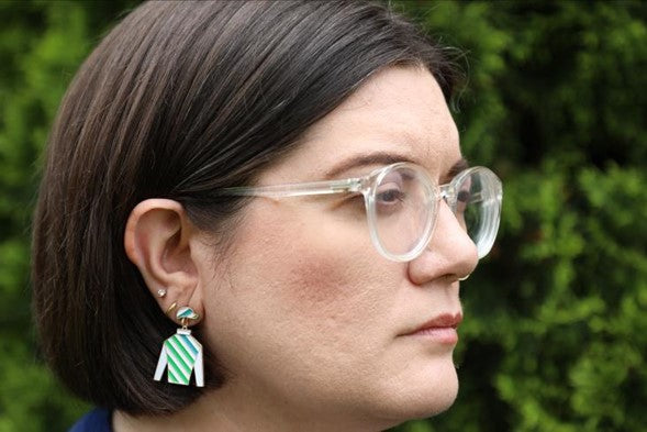 Enamel Jockey Earrings - Green and Blue