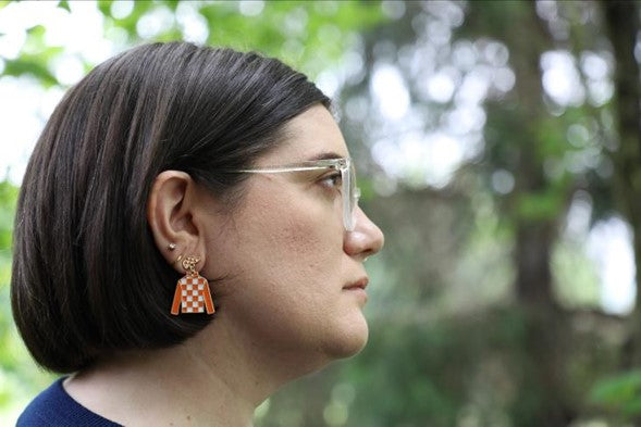 Enamel Jockey Earrings - Orange and White