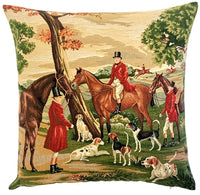 English Hunt Scene Jacquard Pillow - Right Panel