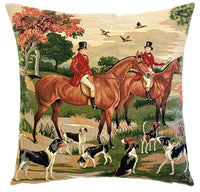 English Hunt Scene Jacquard Pillow - Left Panel