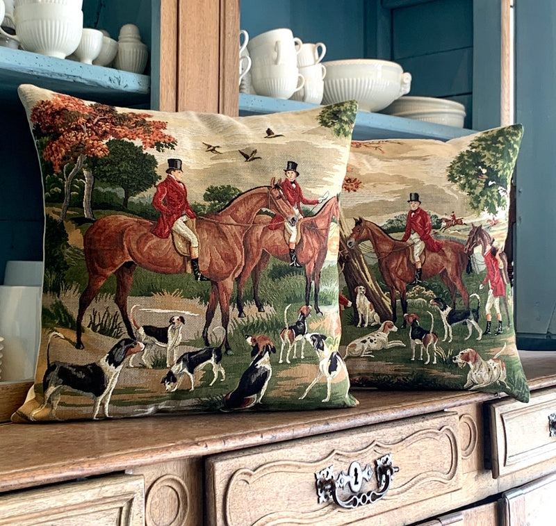 English Hunt Scene Jacquard Pillow - Left Panel