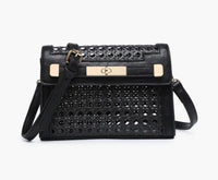 Etta Rattan Crossbody with Vegan Leather Accents in Black