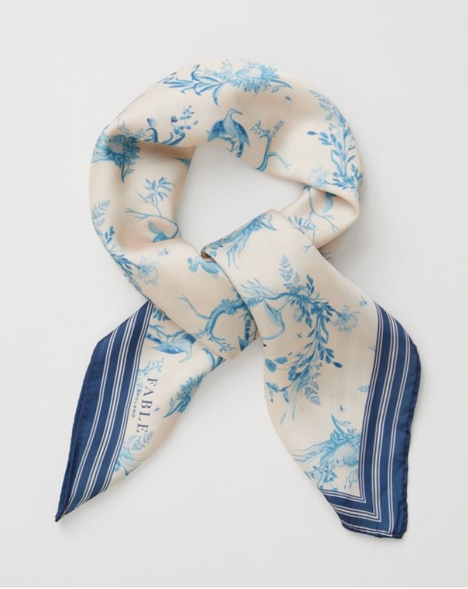 Fable Toile de Jouy Vintage Blue Square Scarf