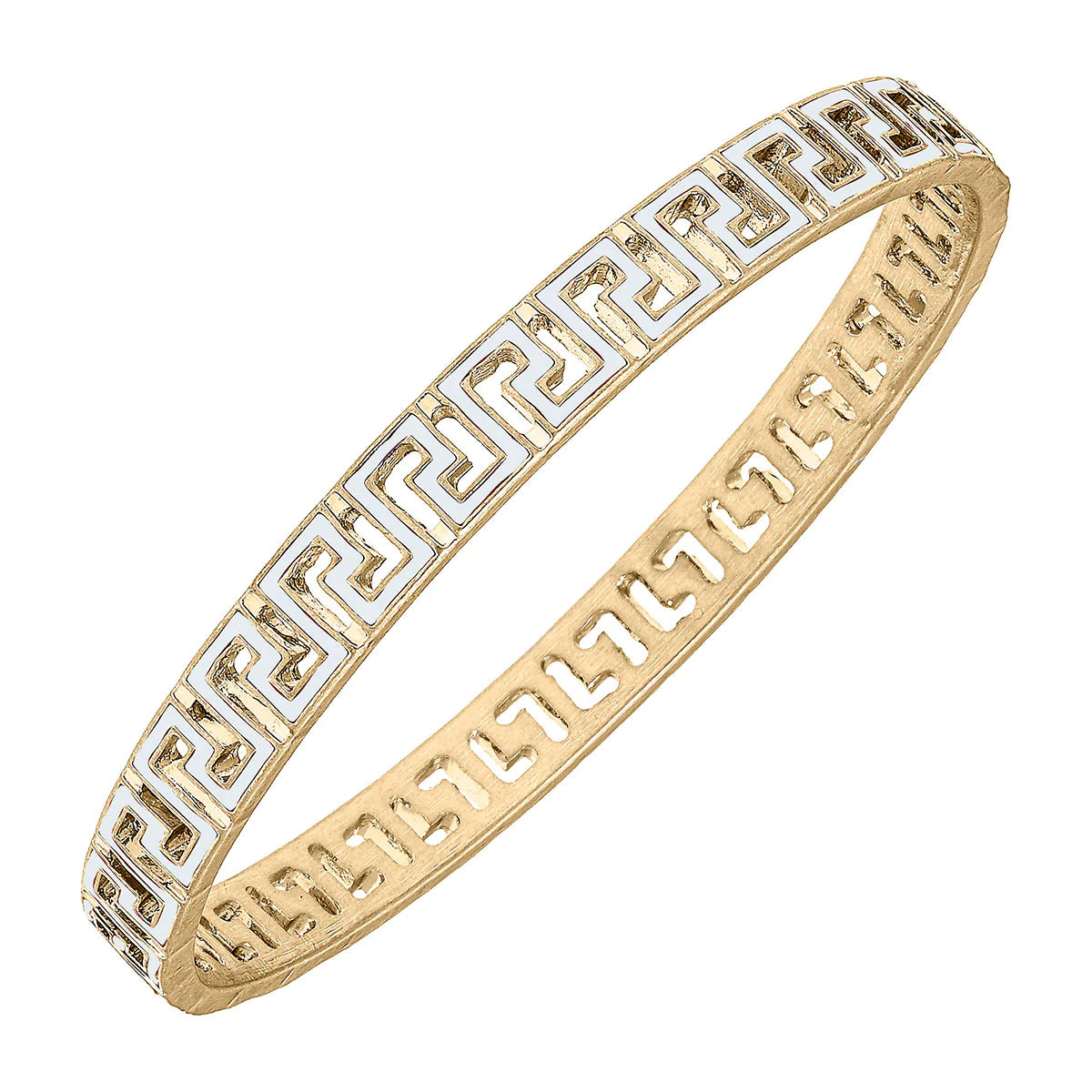 Greek Key Enamel Bangle - White