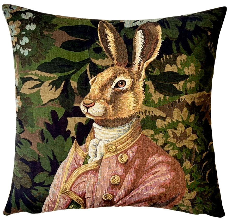 Mr. Hare with Forest Decor Jacquard Pillow