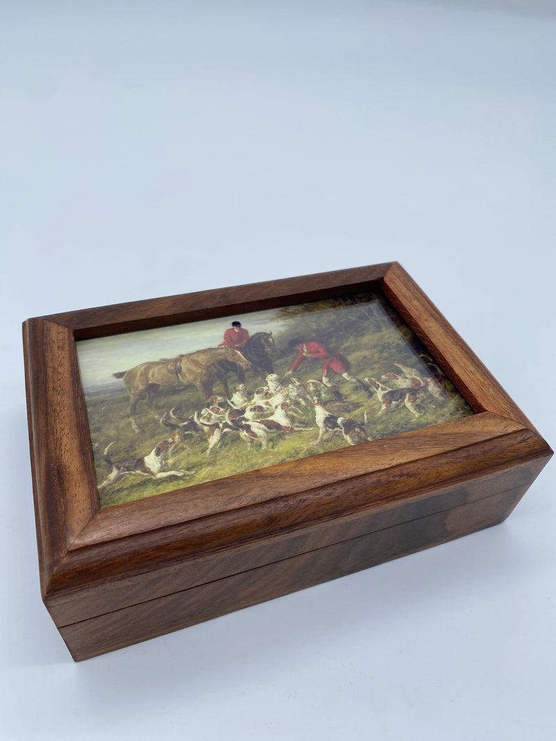 Calling Off the Hounds Fox Hunt Wood Trinket Box