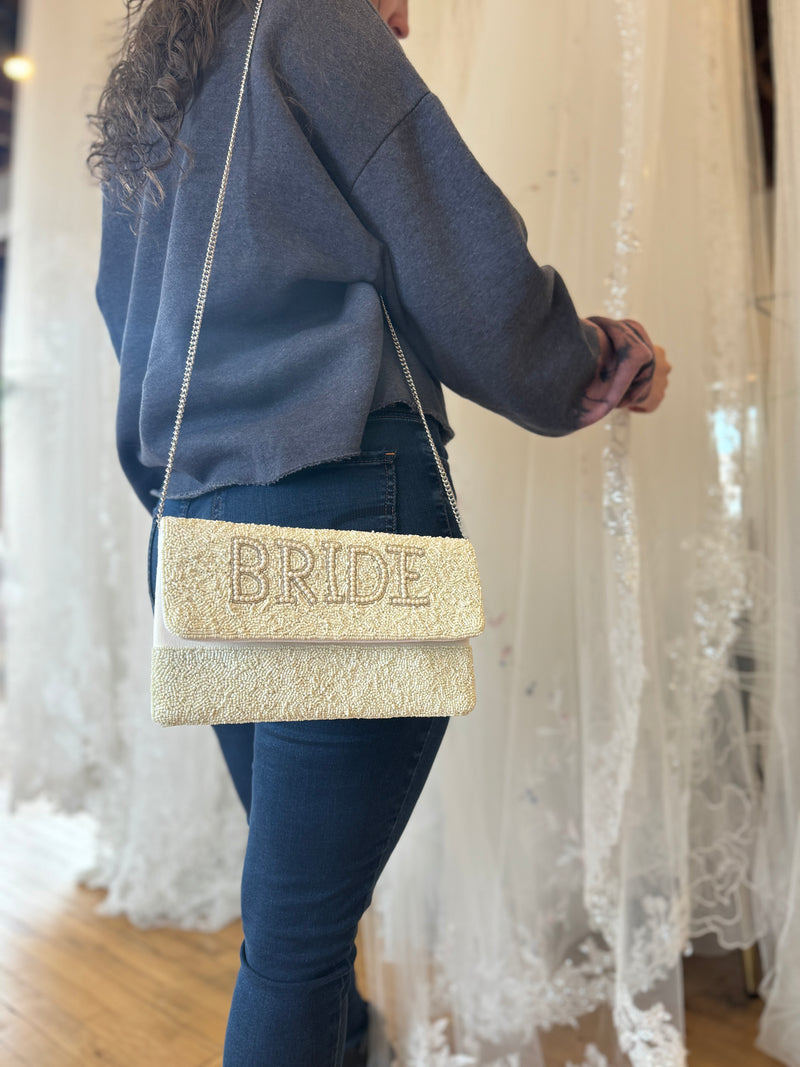 Pearl & Cream BRIDE Beaded Clutch