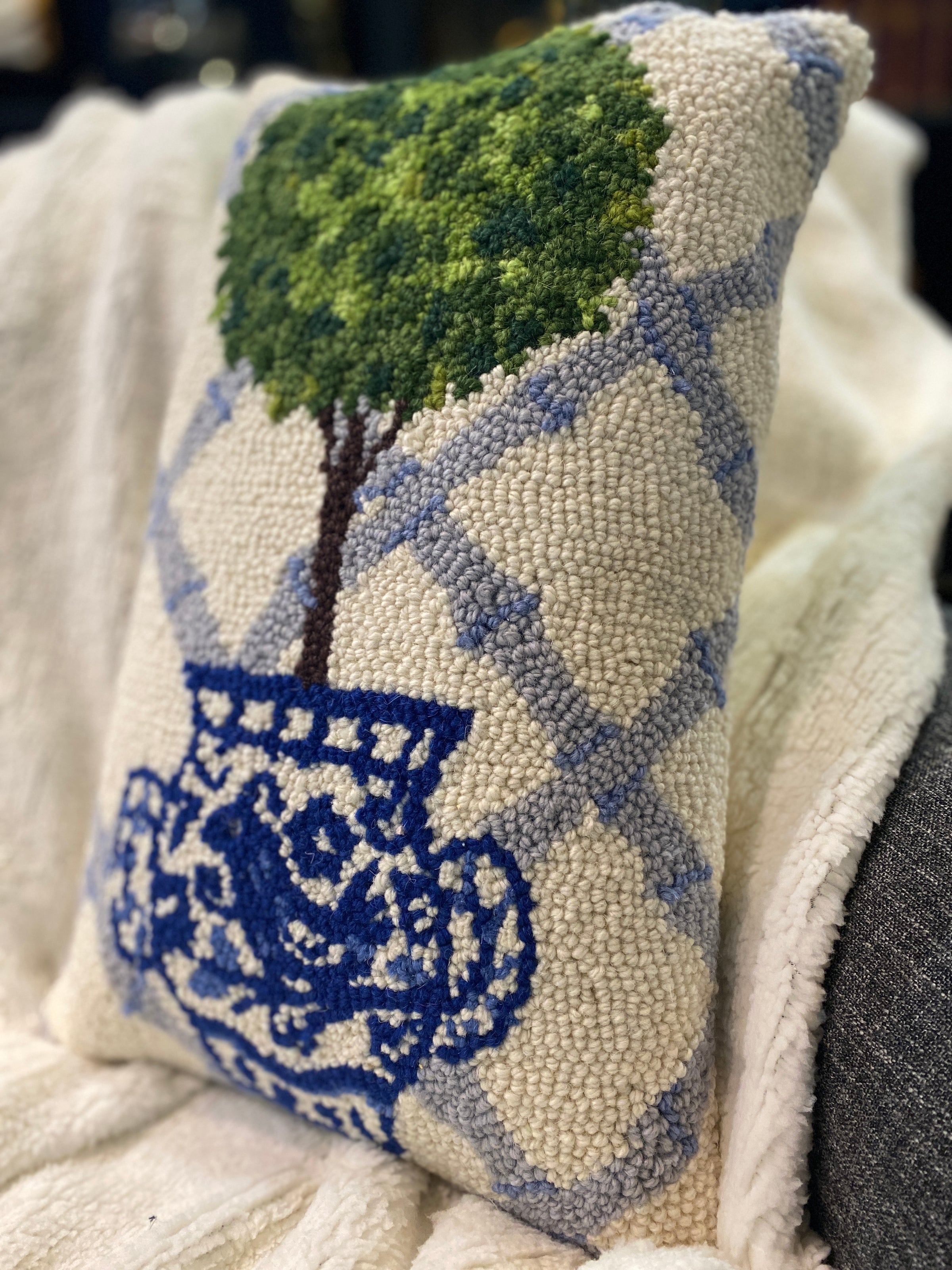 Topiary in a Blue & White Chinoiserie Pot Pillow