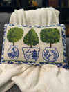 Blue & White Topiary in Chinoiserie Pot with Leopard Border Pillow