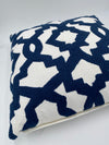 Square Knit White Pillow - Blue Geometric Pattern