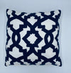 Square Knit White Pillow - Blue Geometric Pattern