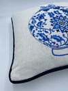 Embroidered Blue and White Chinoiserie Vase Pillow