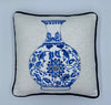 Embroidered Blue and White Chinoiserie Vase Pillow