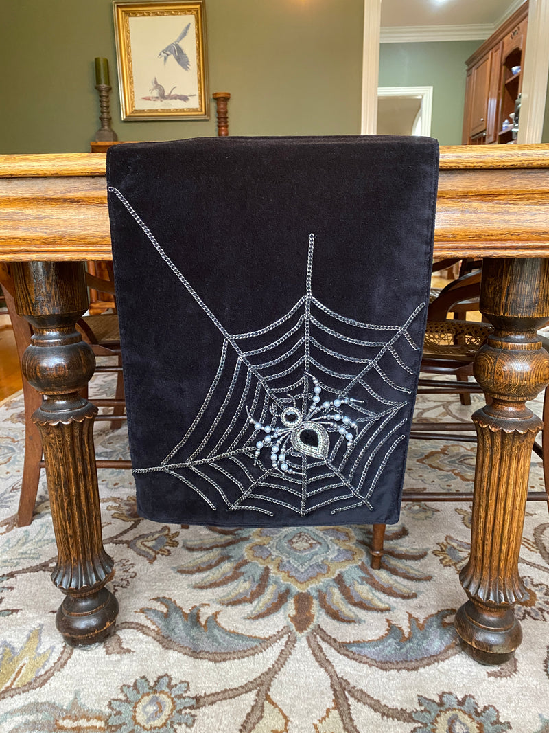 Beaded Spider Black Velvet Table Runner